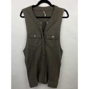 Free People Womens Slub-Knit Highway Cardigan Vest Olive Green Full Zip Sz Small